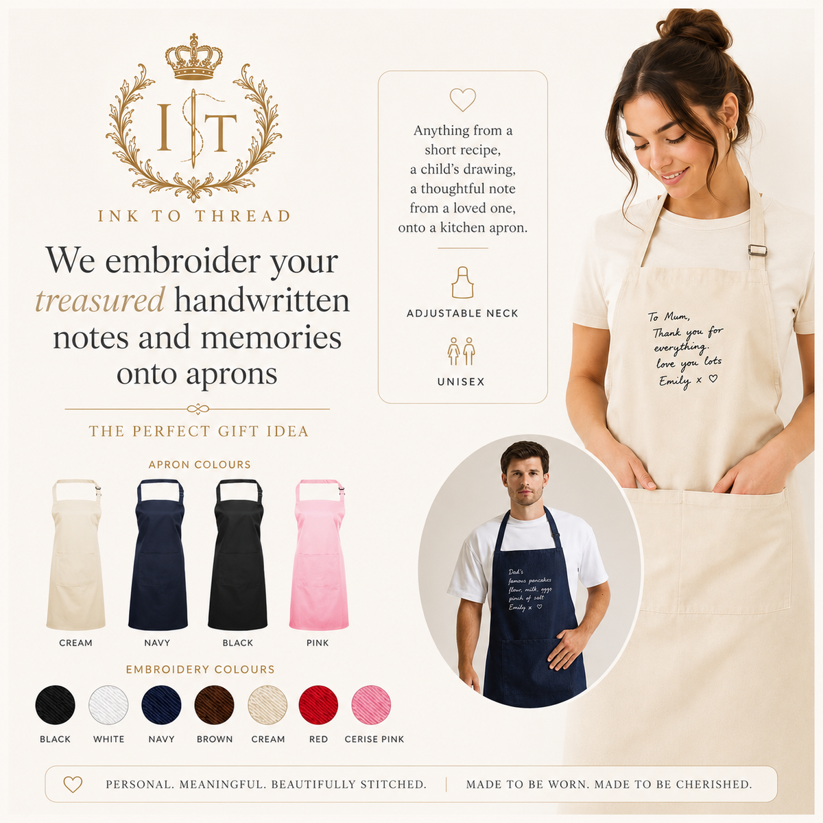 Keepsake unisex embroidered apron