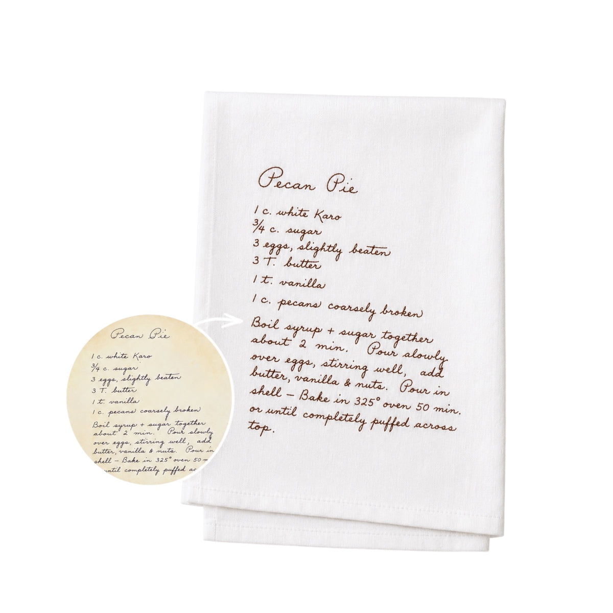 Handwritten recipe embroidered kitchen towel