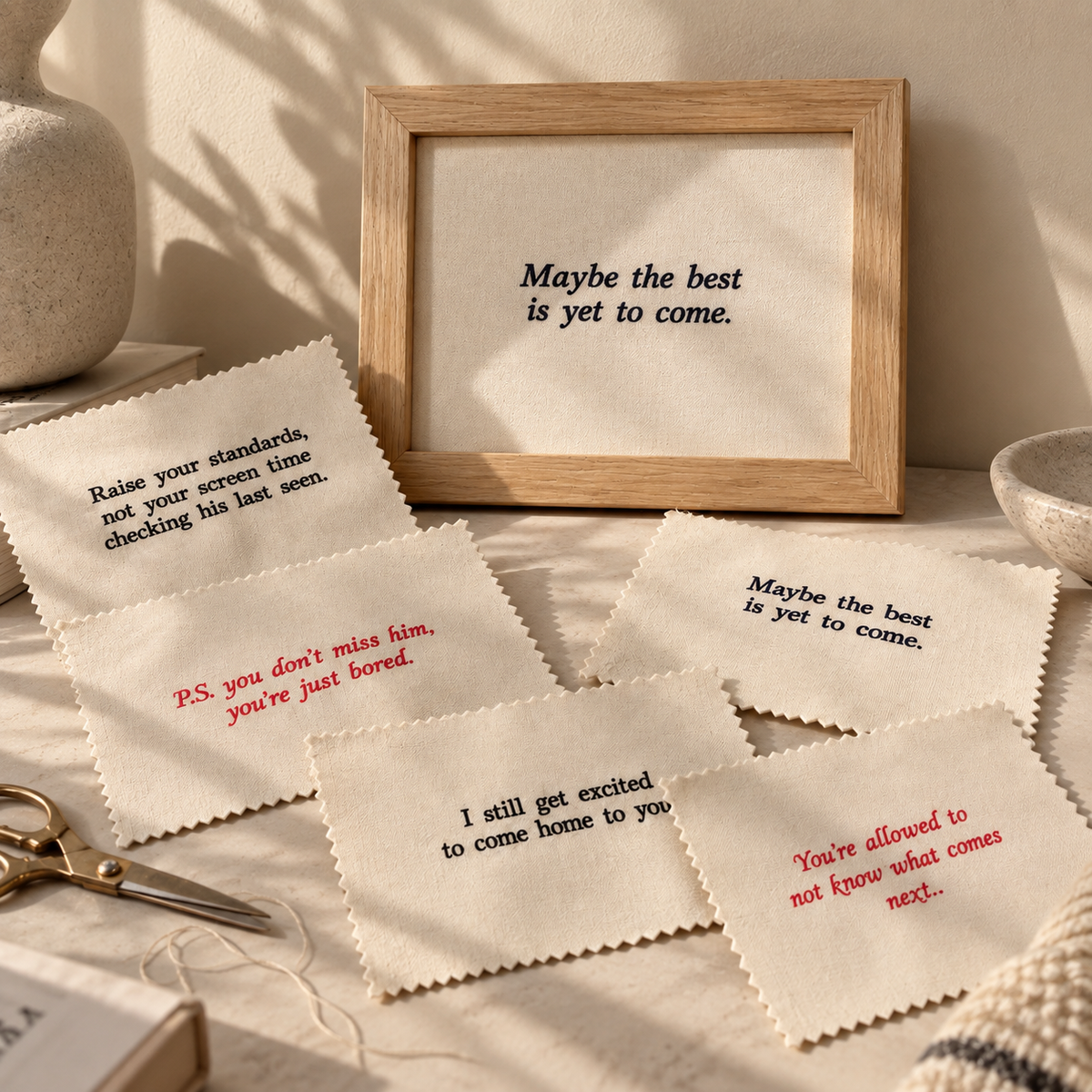 Your slogan embroidered onto canvas + optional frame